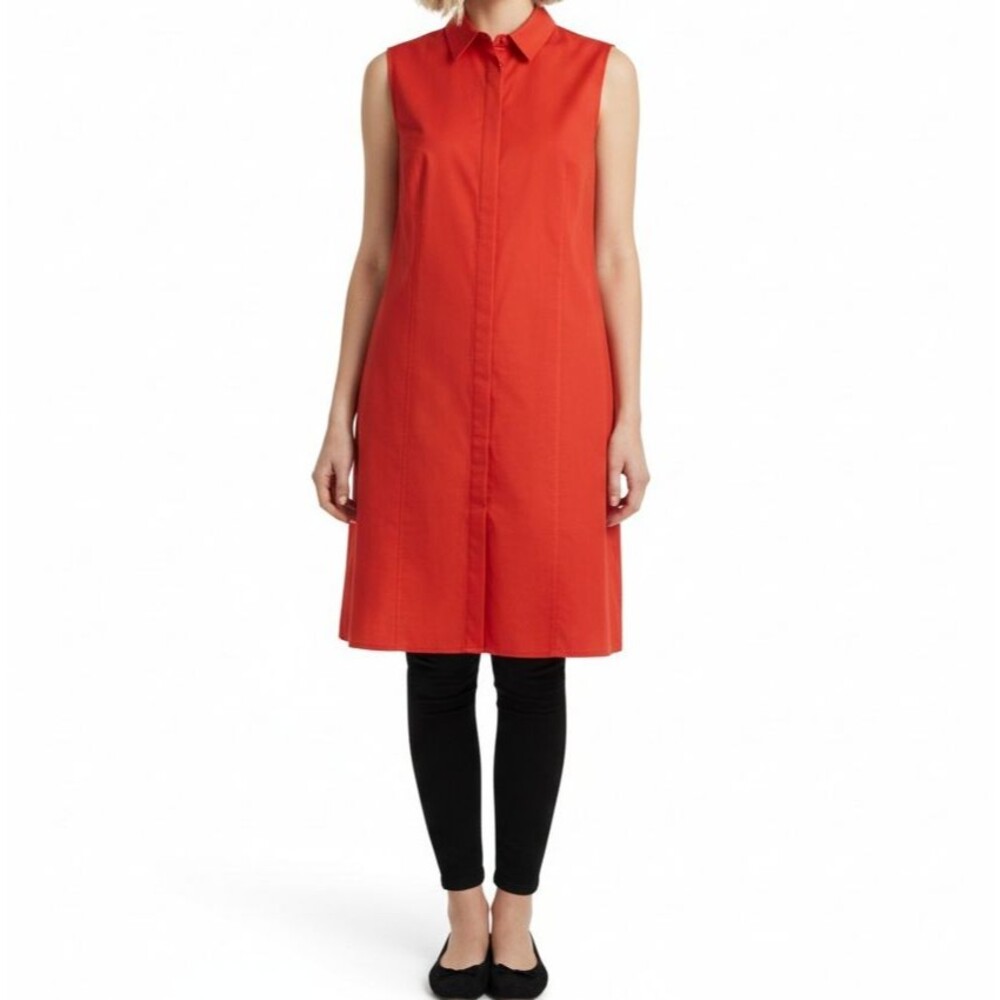 Joan Vass NEW Sleeveless Tunic Shirt Women XL Red Orange Long Vented Minimalist